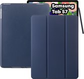 Samsung Galaxy Tab S7 Hoes - Donker Blauw Smart Folio Cover met Samsung S Pen Vakje - SM-T870 Tab S7 Hoesje Case Cover