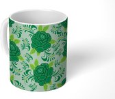 Mok - Koffiemok - Rozen - Groen - Patronen - Mokken - 350 ML - Beker - Koffiemokken - Theemok