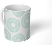 Mok - Koffiemok - Pastel - Patroon - Donuts - Blauw - Mokken - 350 ML - Beker - Koffiemokken - Theemok