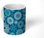 Mok - Koffiemok - Sneeuwvlok - Luxe - Blauw - Zilver - Design - Mokken - 350 ML - Beker - Koffiemokken - Theemok