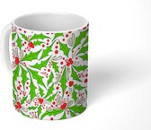 Mok - Koffiemok - Patronen - Kerst - Planten - Hulst - Mokken - 350 ML - Beker - Koffiemokken - Theemok
