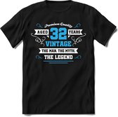 32 Jaar Legend - Feest kado T-Shirt Heren / Dames - Wit / Blauw - Perfect Verjaardag Cadeau Shirt - grappige Spreuken, Zinnen en Teksten. Maat XXL