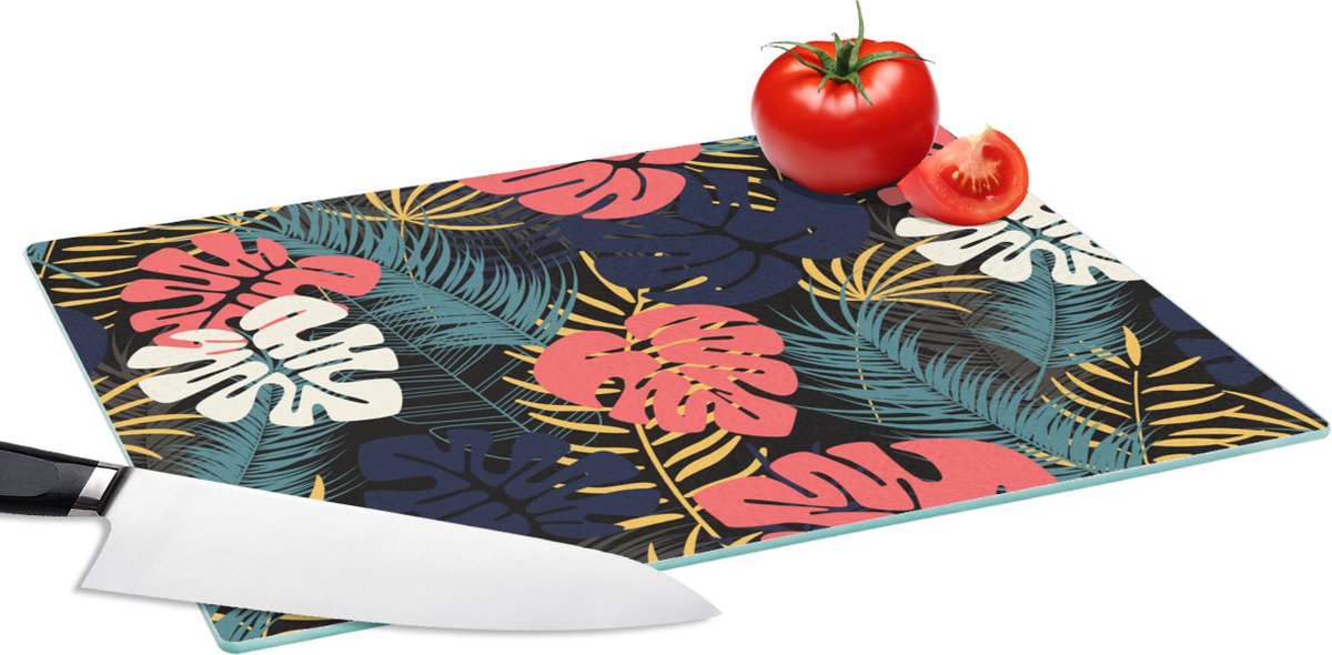Glazen Snijplank - 39x28 - Flora - Goud - Patronen - Hawaii - Tropisch - Snijplanken Glas