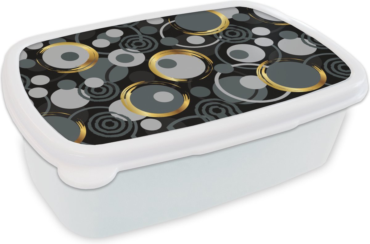 Broodtrommel Wit - Lunchbox - Brooddoos - Goud - Cirkel - Patronen - 18x12x6 cm - Volwassenen