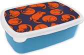 Broodtrommel Blauw - Lunchbox - Brooddoos - Slapen - Kat - Patronen - 18x12x6 cm - Kinderen - Jongen