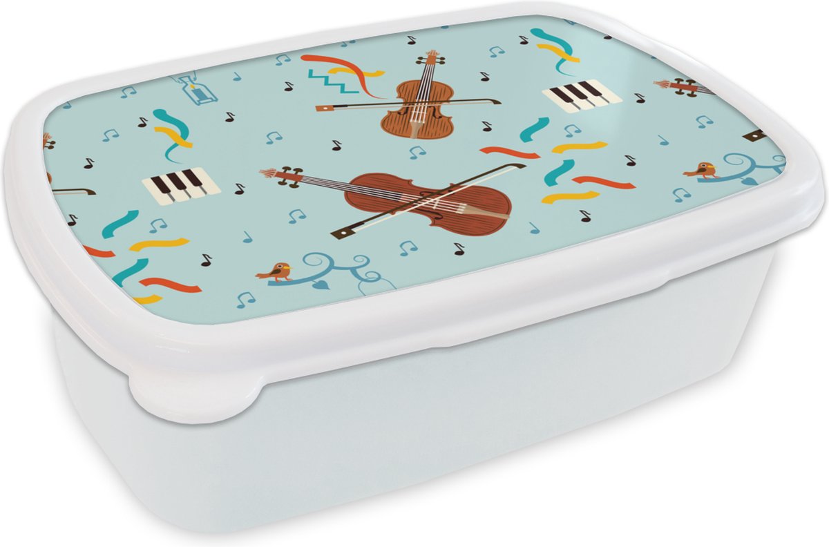 Broodtrommel Wit - Lunchbox - Brooddoos - Muziek - Cello - Noten - 18x12x6 cm - Volwassenen