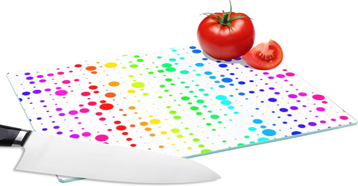 Glazen Snijplank - 28x20 - Regenboog - Patronen - Confetti - Neon - Snijplanken Glas