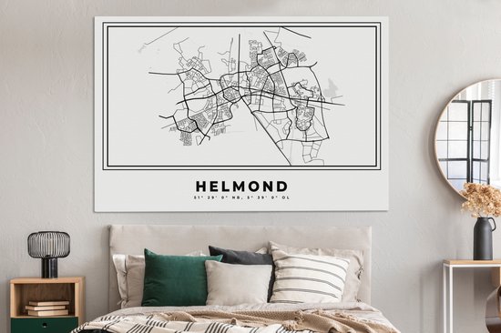 Tableau sur toile City Map - Zwart Wit - Map - Helmond - Nederland - Map - 180x120 cm - Décoration murale XXL