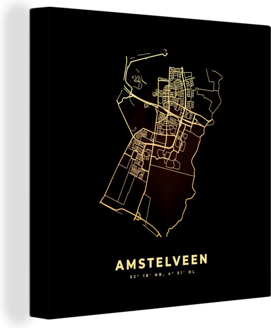 Canvas Schilderij Amstelveen - Stadskaart - Kaart - Plattegrond - 50x50 cm - Wanddecoratie