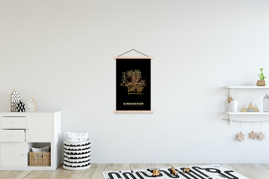 Posterhanger incl. Poster 60x90 cm - Schoolplaat - Plattegrond - Kaart - Stadskaart - Eindhoven - Textielposter - Blanke latten - Plattegrond