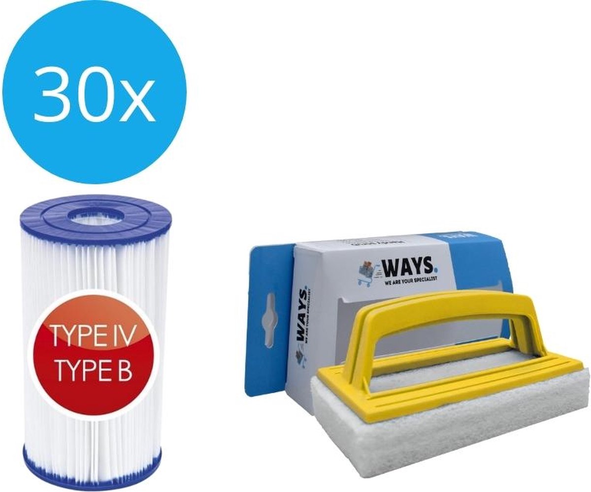 Bestway - Type IV filters geschikt voor filterpomp 58391 - 30 stuks & WAYS scrubborstel