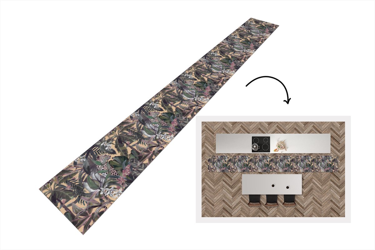 Keukenloper - Keukenmat - Vintage - Jungle - Bladeren - Panter - Patronen - 480x60 cm - Ke