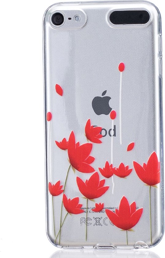 Peachy Rode bloemen hoesje TPU doorzichtig cover iPod Touch 5 6 7 - Peachy