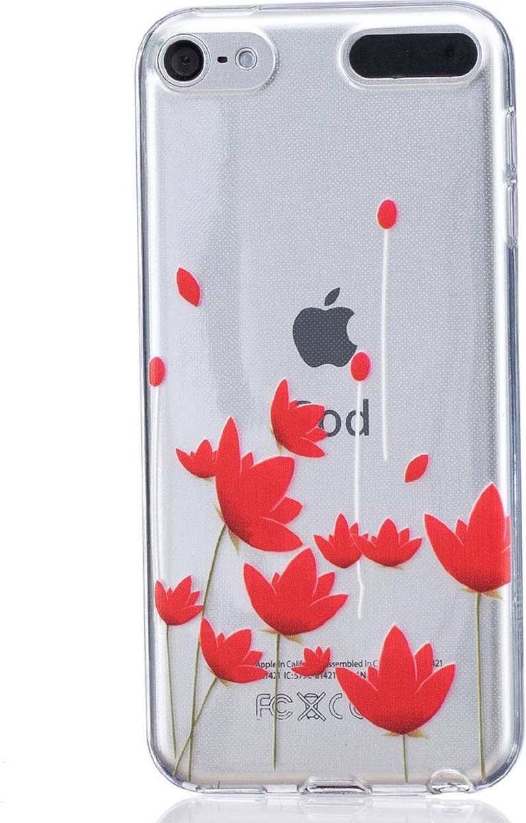 Peachy Rode bloemen hoesje TPU doorzichtig cover geschikt voor iPod Touch 5 6 7