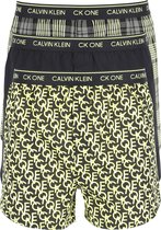 Calvin Klein Woven Boxers Slim Fit (3-pack) - wijde boxers katoen - zwart uni - zwart met neon geel geruit en met logo print -  Maat: S