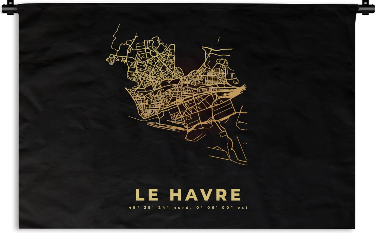 Wandkleed - Wanddoek - Frankrijk – Kaart - Stadskaart – Plattegrond – Le Havre - 60x40 cm - Wandtapijt