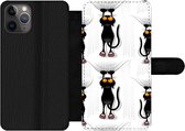Bookcase Geschikt voor iPhone 11 Pro Max telefoonhoesje - Patroon - Kat - Zwart - Jongens - Meisjes - Kinderen - Kids - Met vakjes - Wallet case met magneetsluiting