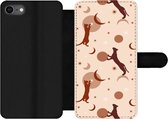 Bookcase Geschikt voor iPhone SE 2020 telefoonhoesje - Patronen - Kat - Maan - Pastel - Meisjes - Kinderen - Kids - Met vakjes - Wallet case met magneetsluiting