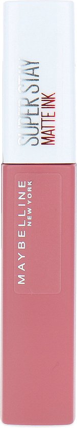 Roze matte vloeibare lippenstift. "SUPER STAY MATTE INK" tekst op de verpakking.