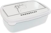 Broodtrommel Wit - Lunchbox - Brooddoos - Nederland – Dordrecht – Stadskaart – Kaart – Zwart Wit – Plattegrond - 18x12x6 cm - Volwassenen