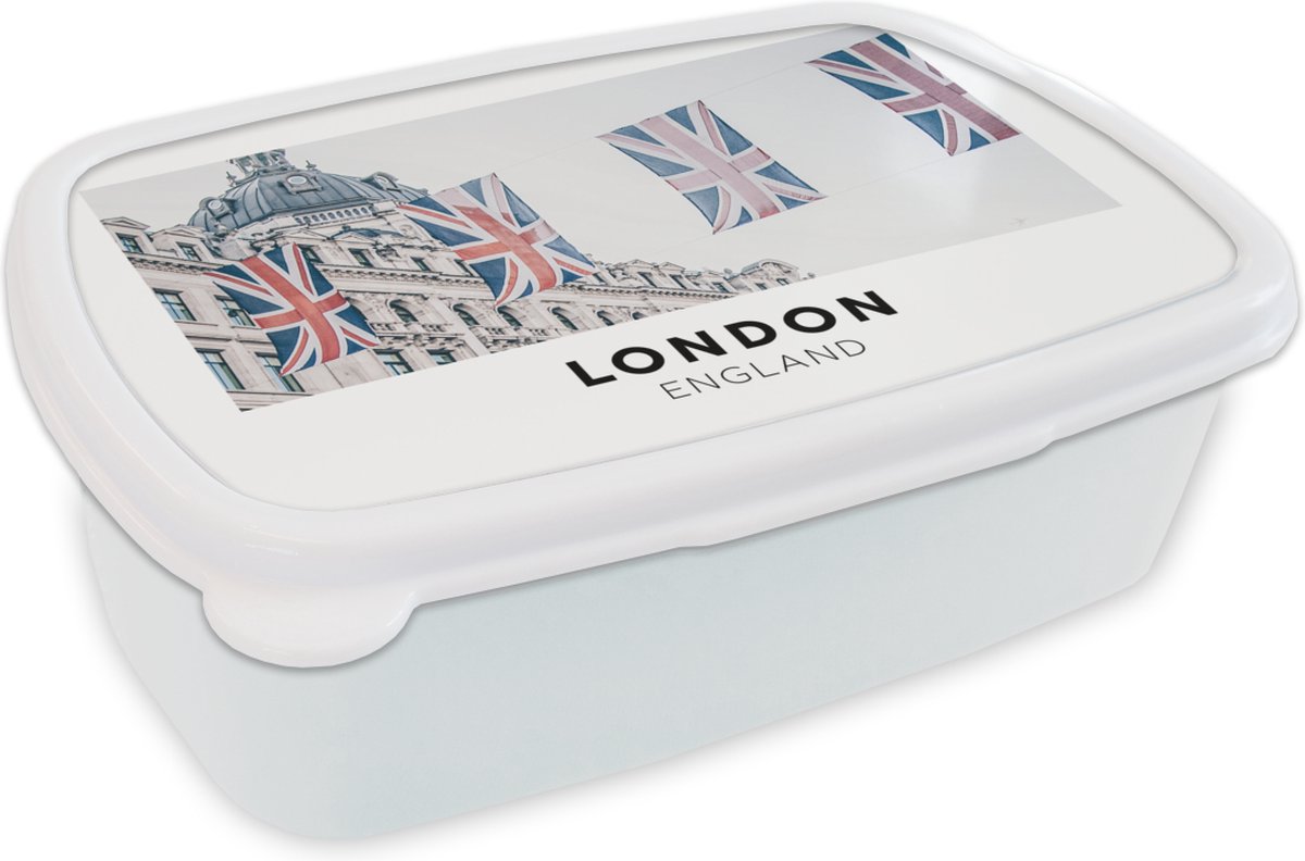 Broodtrommel Wit - Lunchbox - Brooddoos - Engeland - Londen - Vlaggen - 18x12x6 cm - Volwassenen