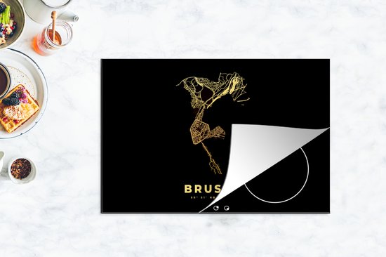 KitchenYeah® Inductie beschermer 78x52 cm - Plattegrond – Kaart - België - Brussel – Stadskaart - Goud - Kookplaataccessoires - Afdekplaat voor kookplaat - Inductiebeschermer - Inductiemat - Inductieplaat mat