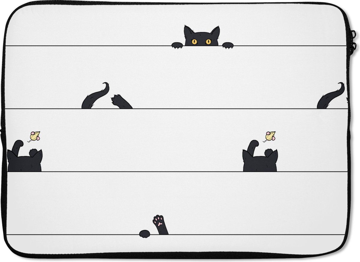 Laptophoes 13 inch - Kat - Patronen - Muis - Jongens - Meisjes - Kinderen - Kind - Laptop sleeve - Binnenmaat 32x22,5 cm - Zwarte achterkant