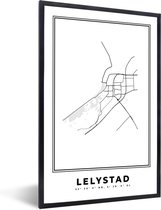 Fotolijst incl. Poster Zwart Wit- Nederland – Lelystad – Stadskaart – Kaart – Zwart Wit – Plattegrond - 80x120 cm - Posterlijst