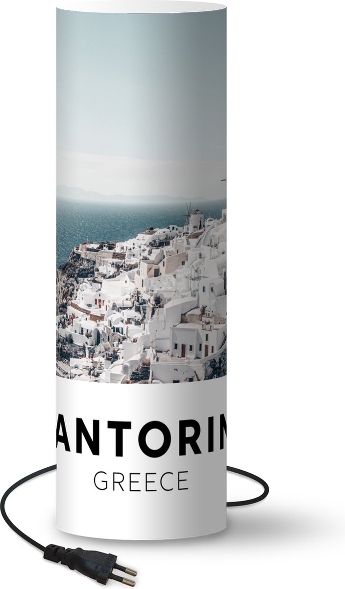 Lamp - Nachtlampje - Tafellamp slaapkamer - Griekenland - Santorini - Architectuur - 50 cm hoog - Ø15.9 cm - Inclusief LED lamp