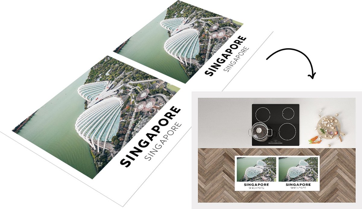 KitchenYeah Keukenloper - Loper keuken - Singapore - Architectuur - Azië - 120x50 cm - Keukenloper vinyl Multicolor