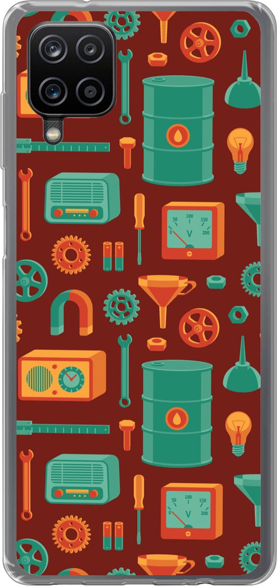 Telefoonhoesje Geschikt voor Samsung Galaxy A12 hoesje - Patroon - Retro - Gereedschap - Siliconen Telefoonhoesje Telefoonhoesje