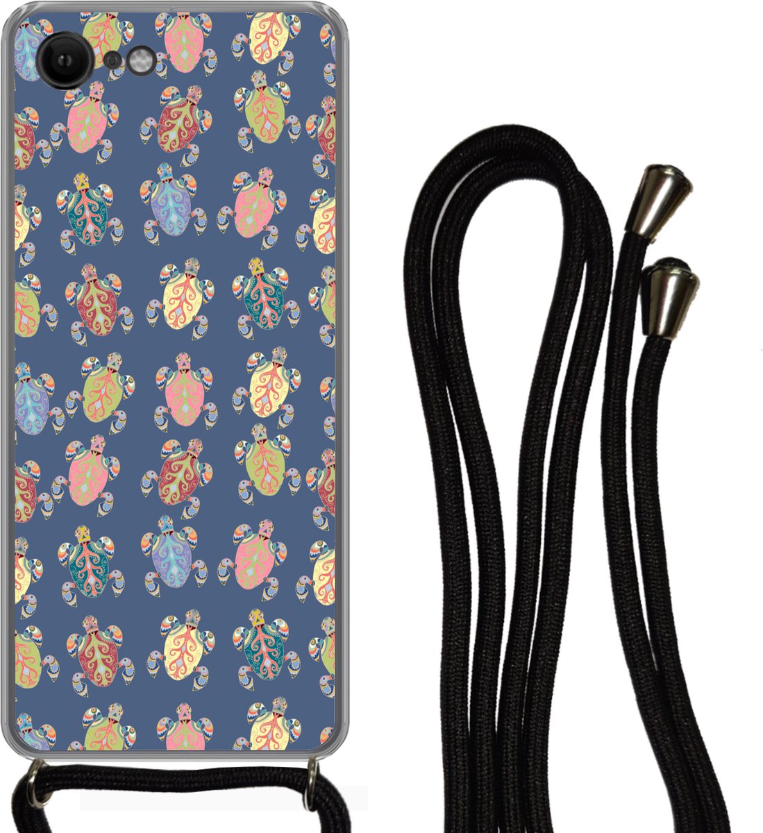 Telefoonhoesje Geschikt voor iPhone SE 2020 - Patronen - Schildpad - Dieren - Girl - Kids - Kinderen - Siliconen - Crossbody - Backcover met Koord - Telefoonhoesje met koord - Hoesje met touw Telefoonhoesje