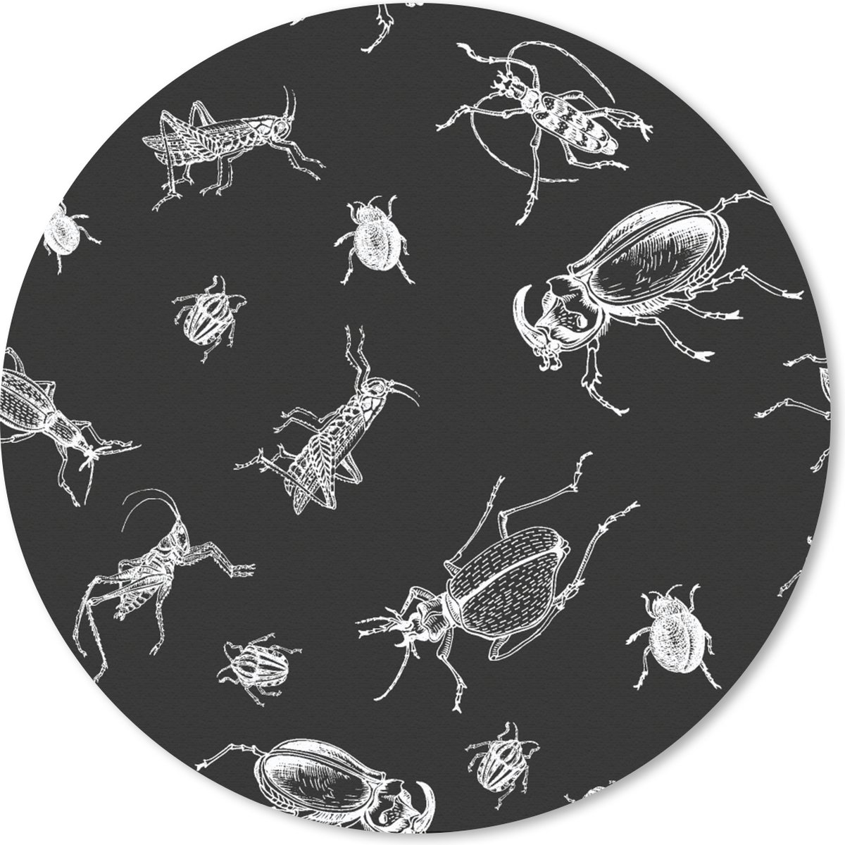 Muismat rond 20x20 cm - Mousepad Patronen - Insecten - Zwart Wit - Ronde muismatten