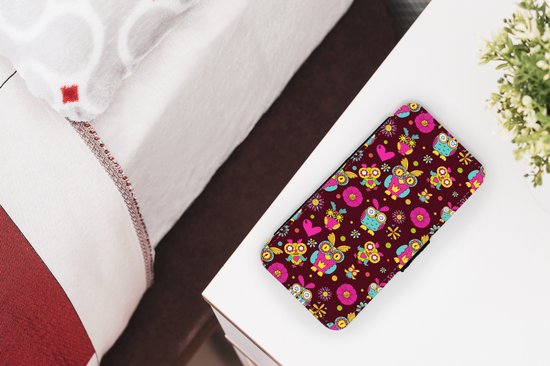 Bookcase pour iPhone 11 Pro Max Bookcase - Filles - Hibou - Chocolat - Motifs - Fille - Enfant - Enfants - Avec compartiments - Étui portefeuille à fermeture magnétique