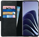 Rosso Deluxe Echt Leer Book Case Hoesje Geschikt voor OnePlus 10 Pro | Ruimte voor drie pasjes | Portemonnee Book Case | Met Pasjeshouder | Zwart