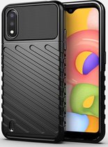 Mobigear Hoesje geschikt voor Samsung Galaxy A01 Telefoonhoesje Flexibel TPU | Mobigear Groove Backcover | Galaxy A01 Case | Back Cover - Zwart