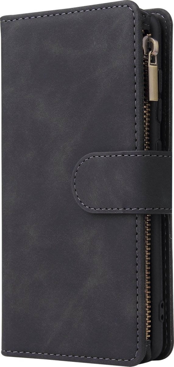 Mobigear Telefoonhoesje geschikt voor Samsung Galaxy A41 Hoesje | Mobigear Zipper Bookcase Portemonnee | Pasjeshouder voor 6 Pasjes | Telefoonhoesje voor Pinpas / OV Kaart / Rijbewijs - Zwart