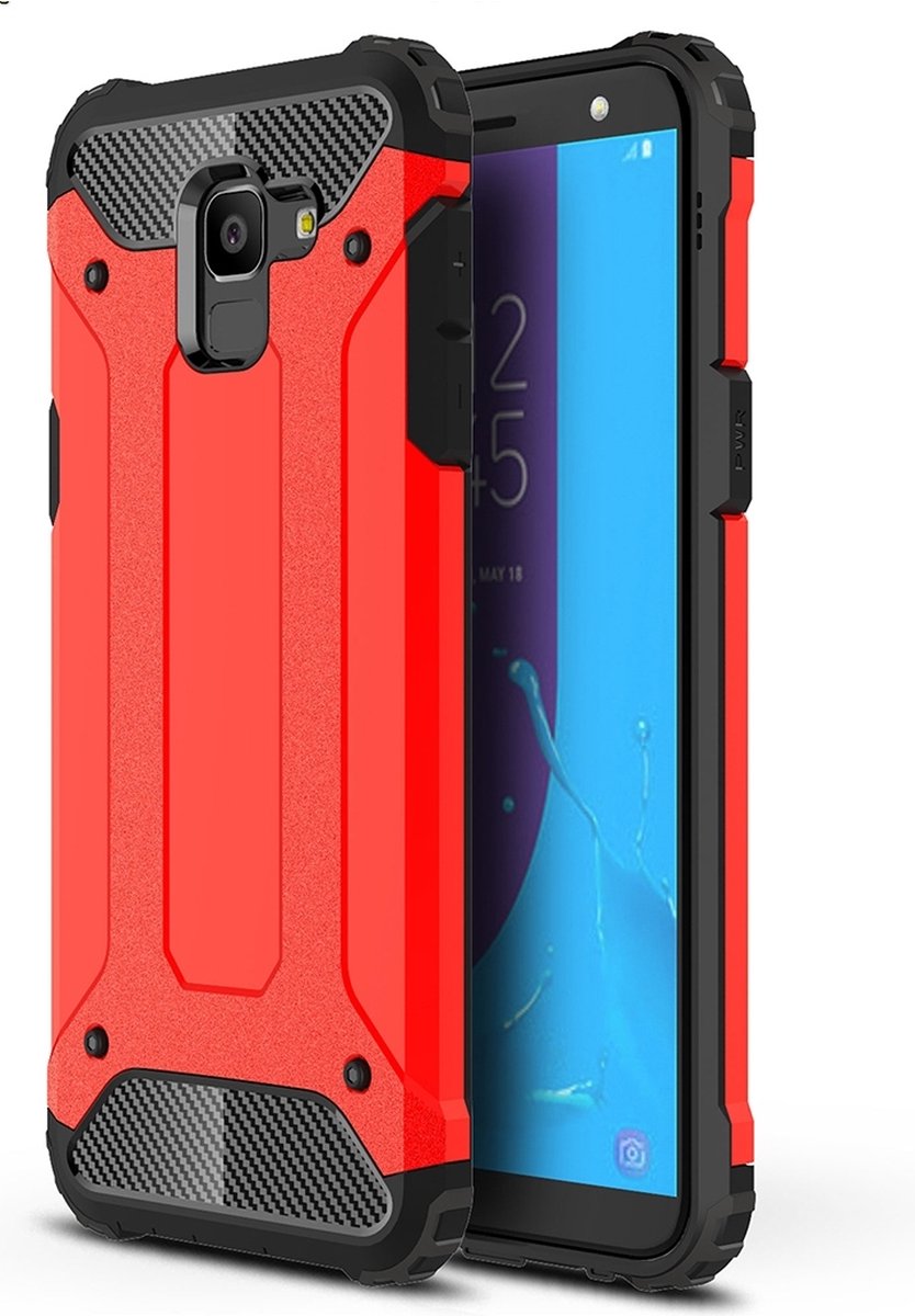 Mobigear Hoesje geschikt voor Samsung Galaxy J6 (2018) Telefoonhoesje Hardcase | Mobigear Outdoor Backcover Shockproof | Schokbestendig Galaxy J6 (2018) Telefoonhoesje | Anti Shock Proof - Rood