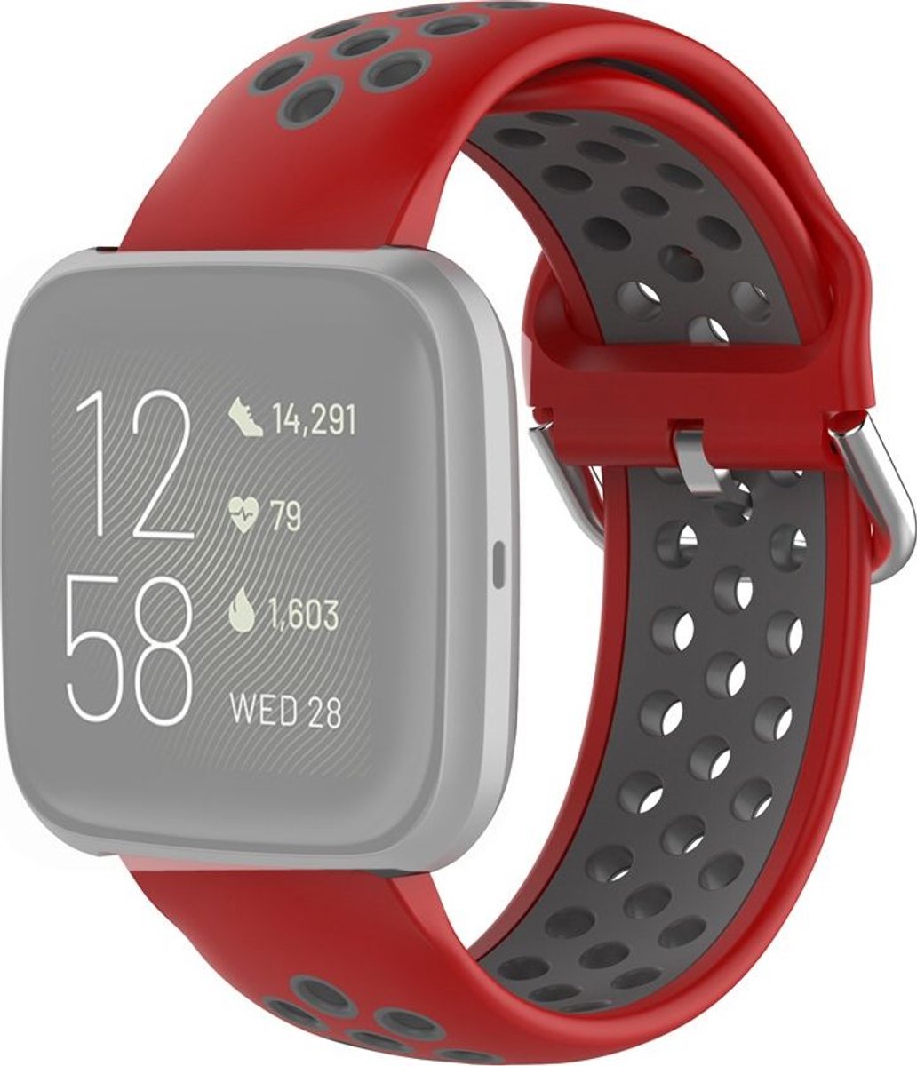 Mobigear Siliconen Watch bandje geschikt voor Fitbit Versa 2 Bandje Gespsluiting | Mobigear Sport Plus Buckle - Rood / Grijs