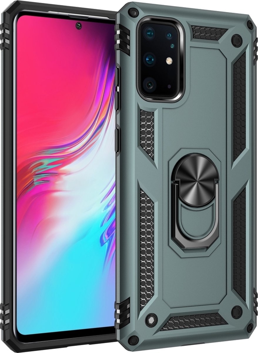 Mobigear Hoesje geschikt voor Samsung Galaxy S20 Ultra Telefoonhoesje Hardcase | Mobigear Armor Ring Backcover Shockproof met Ringhouder | Schokbestendig Galaxy S20 Ultra Telefoonhoesje | Anti Shock Proof - Groen