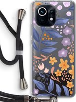 Case Company® - Xiaomi Mi 11 hoesje met Koord - Flowers with blue leaves - Telefoonhoesje met Zwart Koord - Bescherming aan alle Kanten en Over de Schermrand