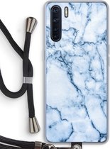 Case Company® - Oppo A91 hoesje met Koord - Blauw marmer - Telefoonhoesje met Zwart Koord - Bescherming aan alle Kanten en Over de Schermrand
