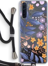 Case Company® - Oppo A91 hoesje met Koord - Flowers with blue leaves - Telefoonhoesje met Zwart Koord - Bescherming aan alle Kanten en Over de Schermrand