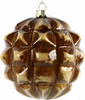 kerstbal Primo 10 cm glas bruin/goud