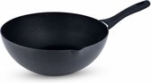 wokpan met giettuit 30 cm aluminium zwart