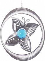 windgong Vlinder 20 cm RVS zilver/blauw
