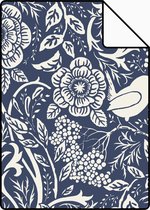 Proefstaal ESTAhome behangpapier bloemen en vogels in art nouveau stijl donkerblauw - 139435 - 26,5 x 21 cm