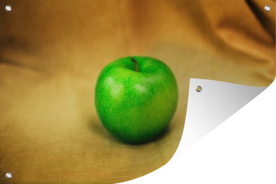 Tuindecoratie Groene appel op katoen - 60x40 cm - Tuinposter - Tuindoek - Buitenposter