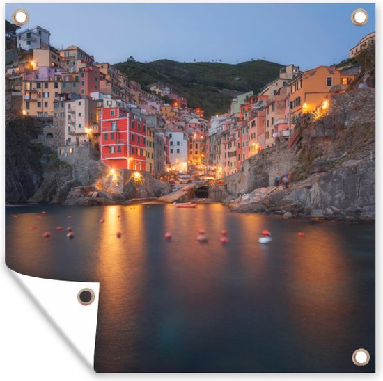 Tuindoek Verlichting in het dorp Cinque Terre in Italië - 100x100 cm