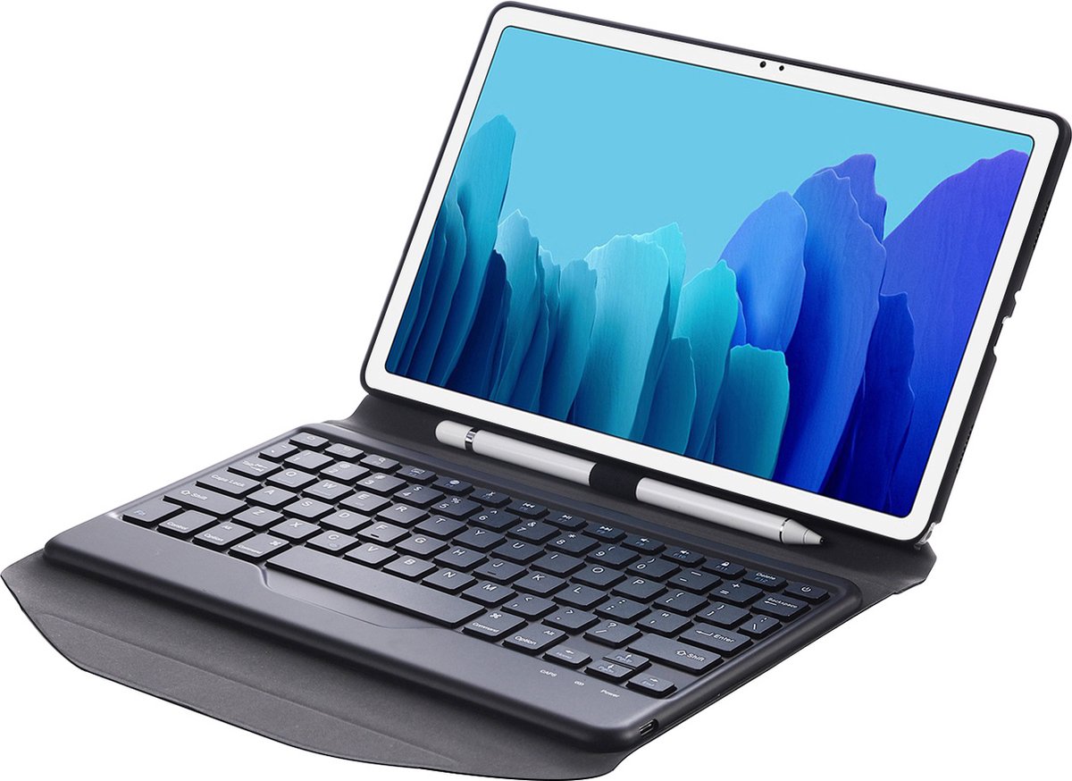 Tablet Toetsenbord Hoes geschikt voor Samsung Galaxy Tab A7 10.4 (2020) - Met Draadloos Bluetooth Keyboard en Stylus pen houder - Zwart